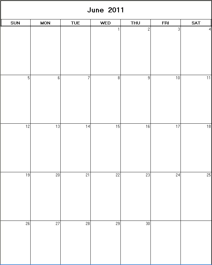 printable blank calendar image for June 2011