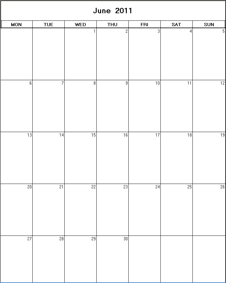 printable blank calendar image for June 2011