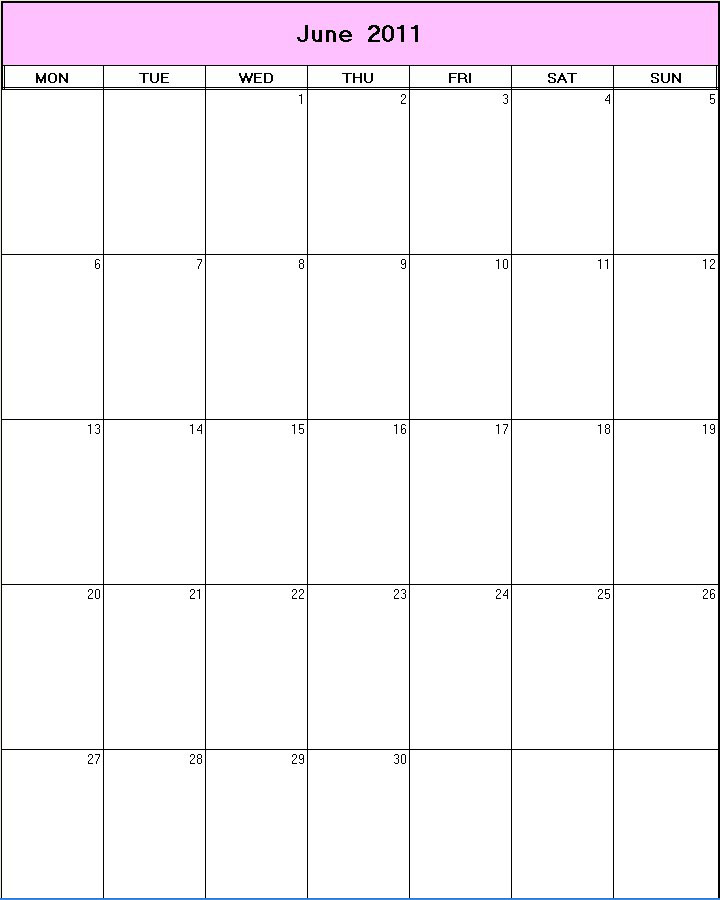 printable blank calendar image for June 2011