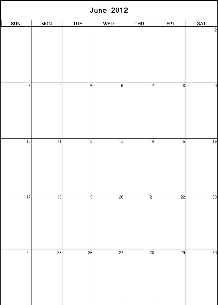 printable blank calendar image for June 2012