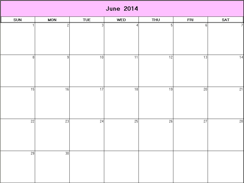 printable blank calendar image for June 2014