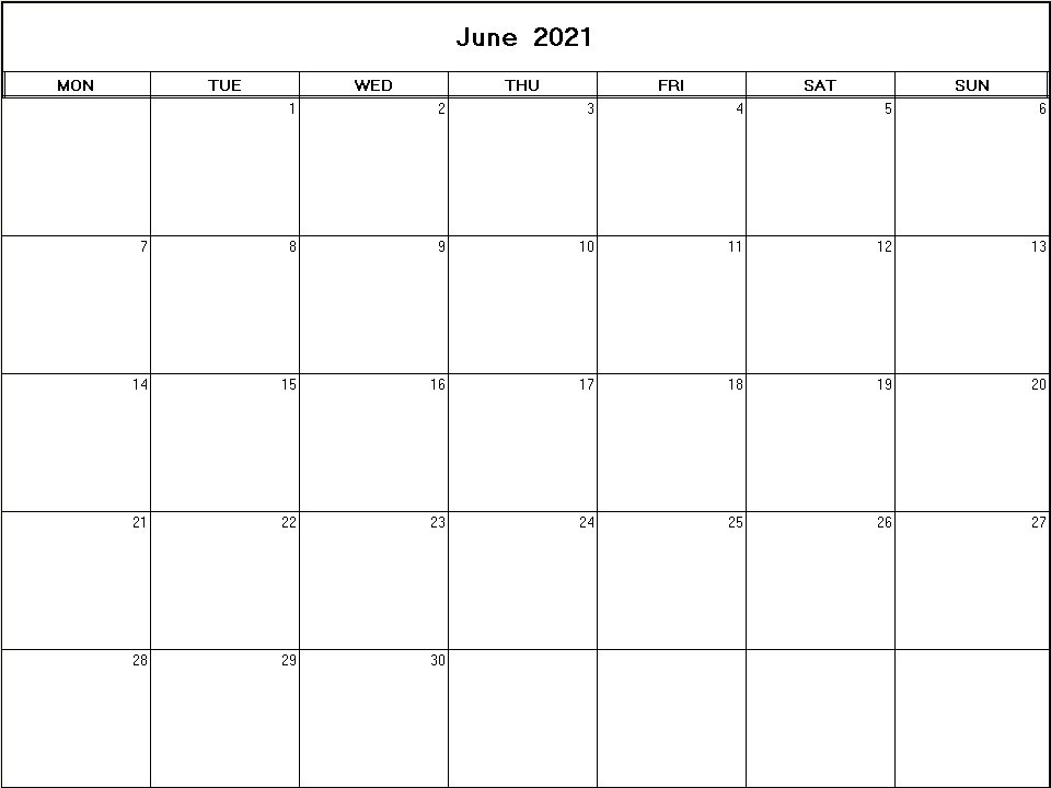 printable blank calendar image for June 2021