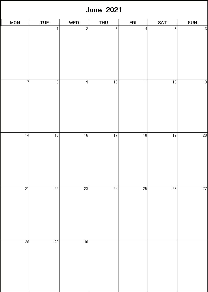 printable blank calendar image for June 2021