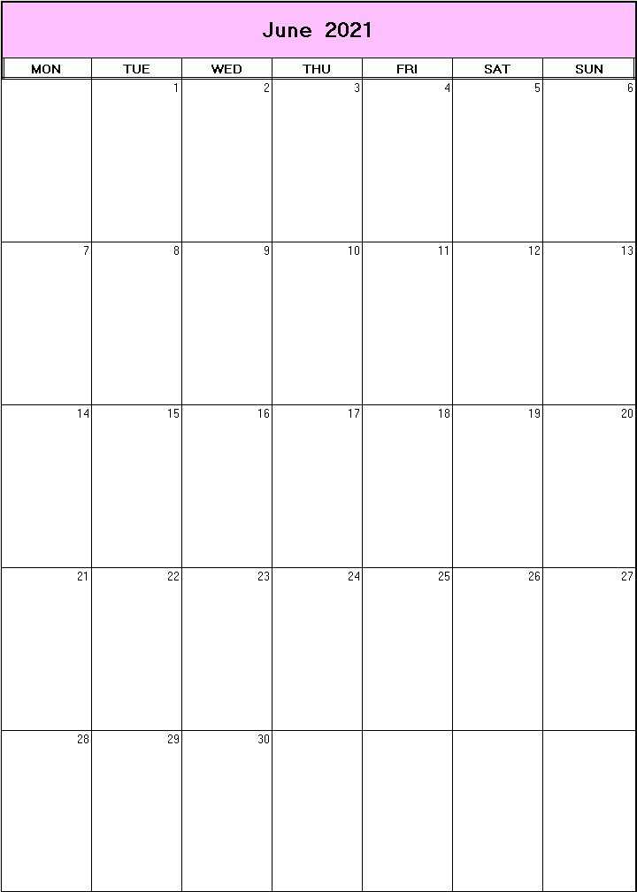 printable blank calendar image for June 2021