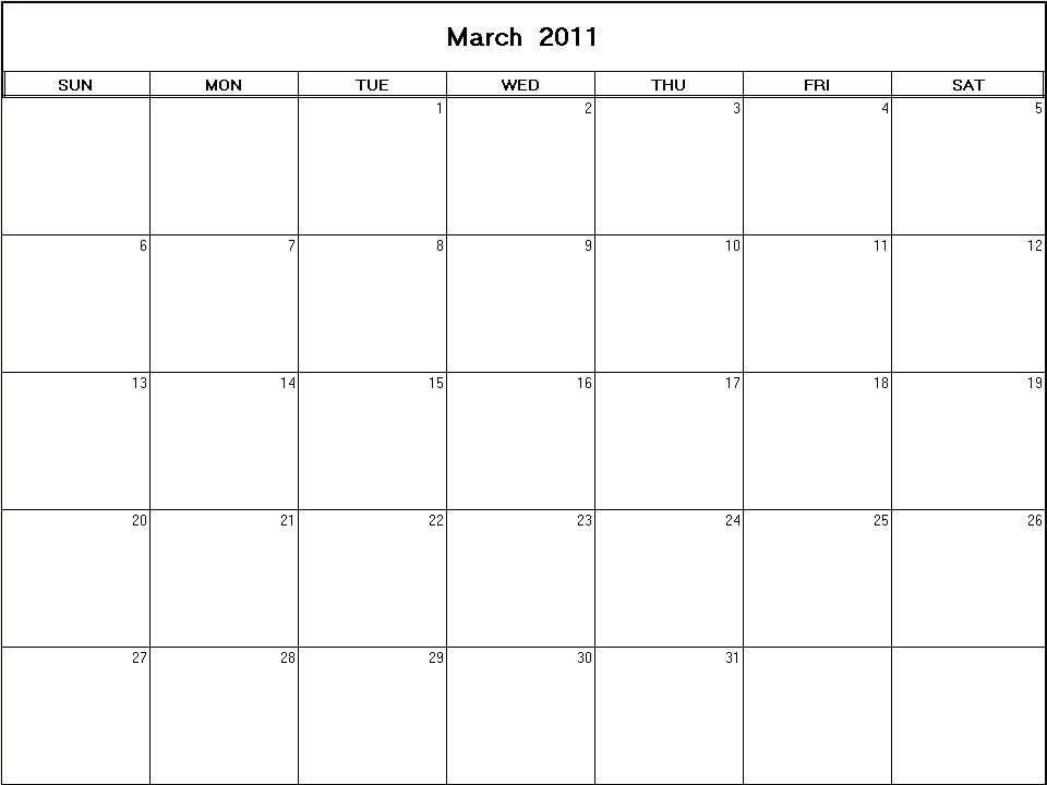 printable blank calendar image for March 2011