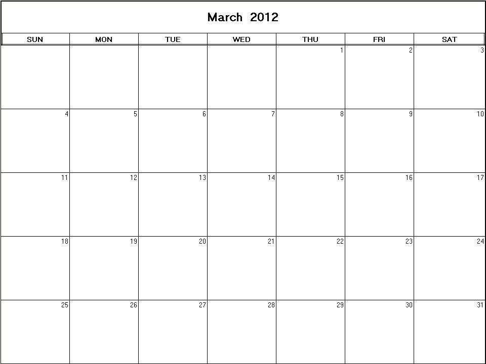 printable blank calendar image for March 2012