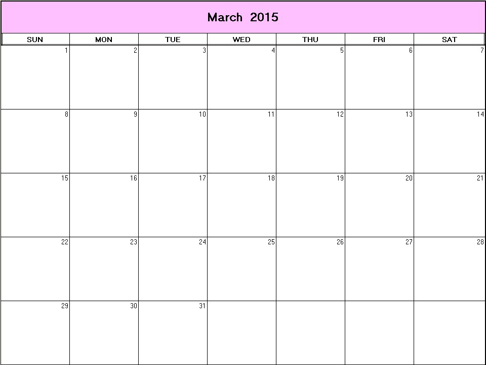 printable blank calendar image for March 2015