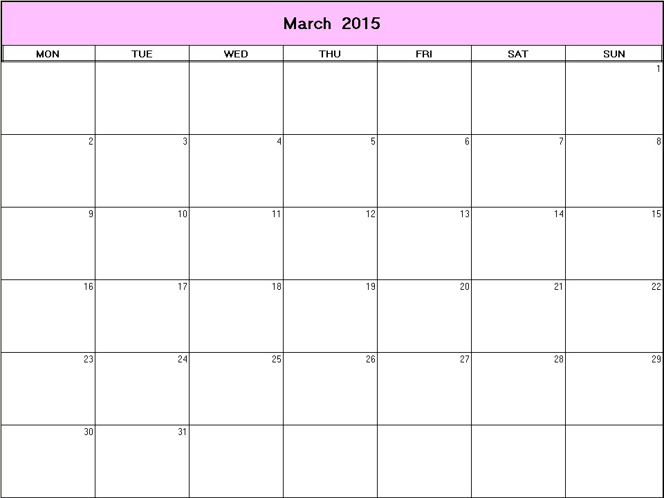 printable blank calendar image for March 2015