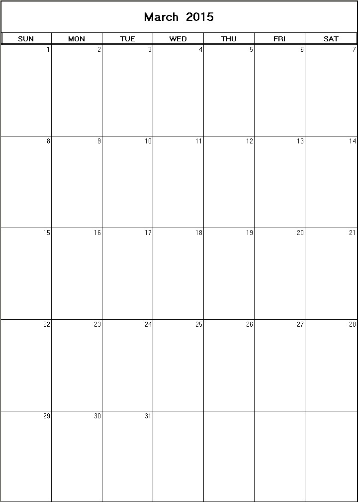 printable blank calendar image for March 2015