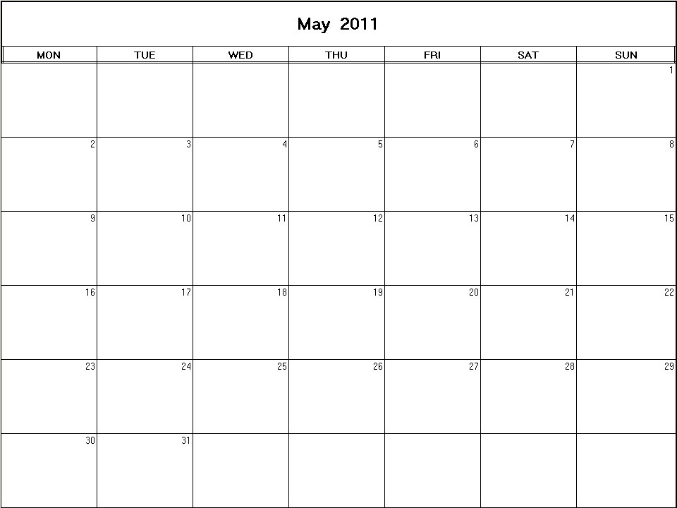 printable blank calendar image for May 2011