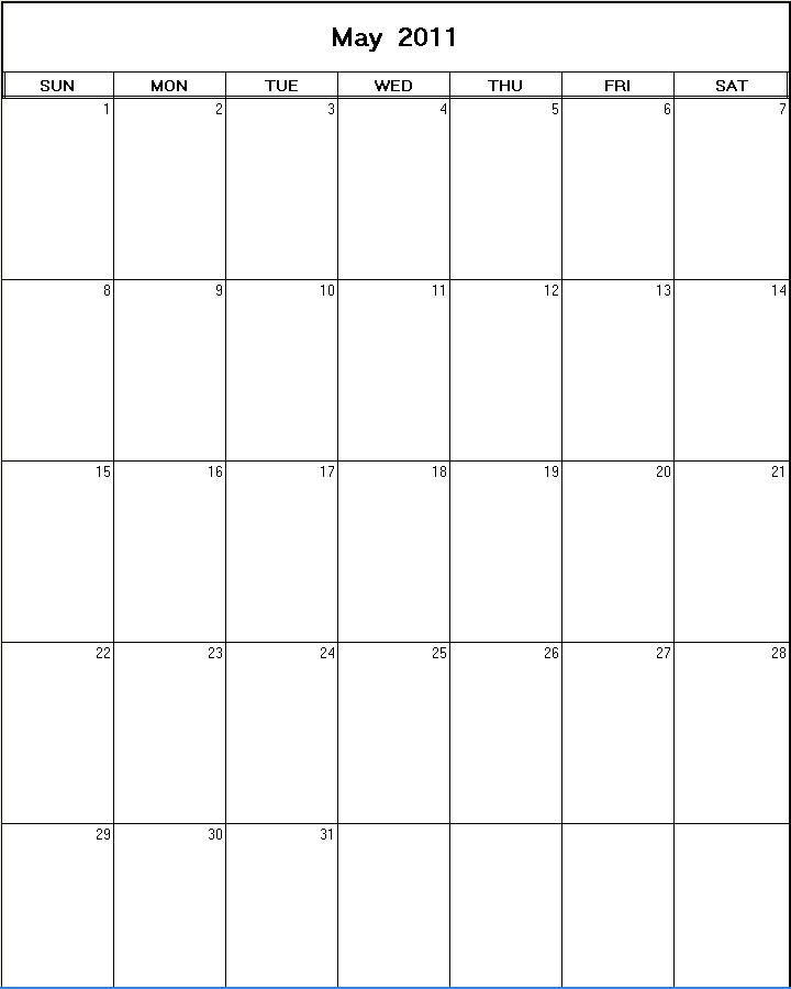 printable blank calendar image for May 2011