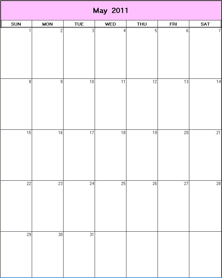 printable blank calendar image for May 2011