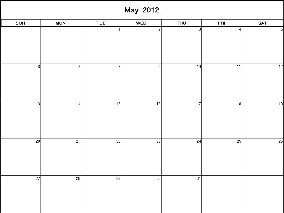 printable blank calendar image for May 2012