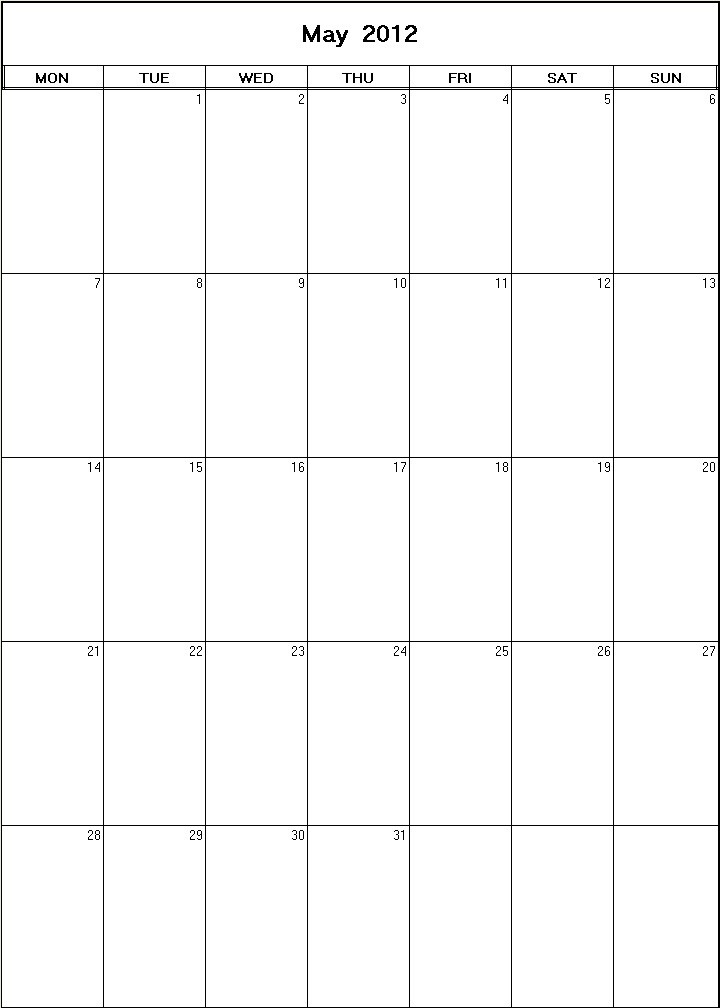 printable blank calendar image for May 2012