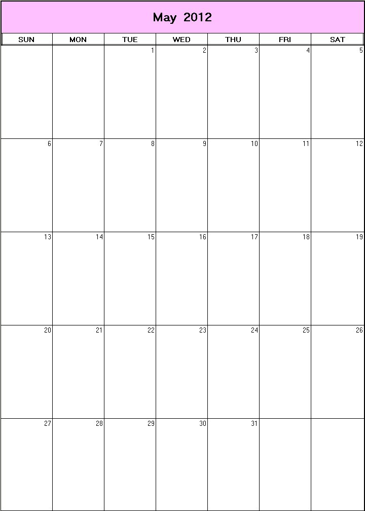 printable blank calendar image for May 2012