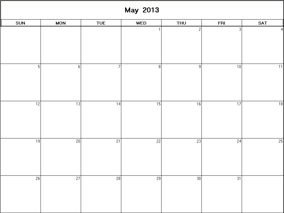 printable blank calendar image for May 2013