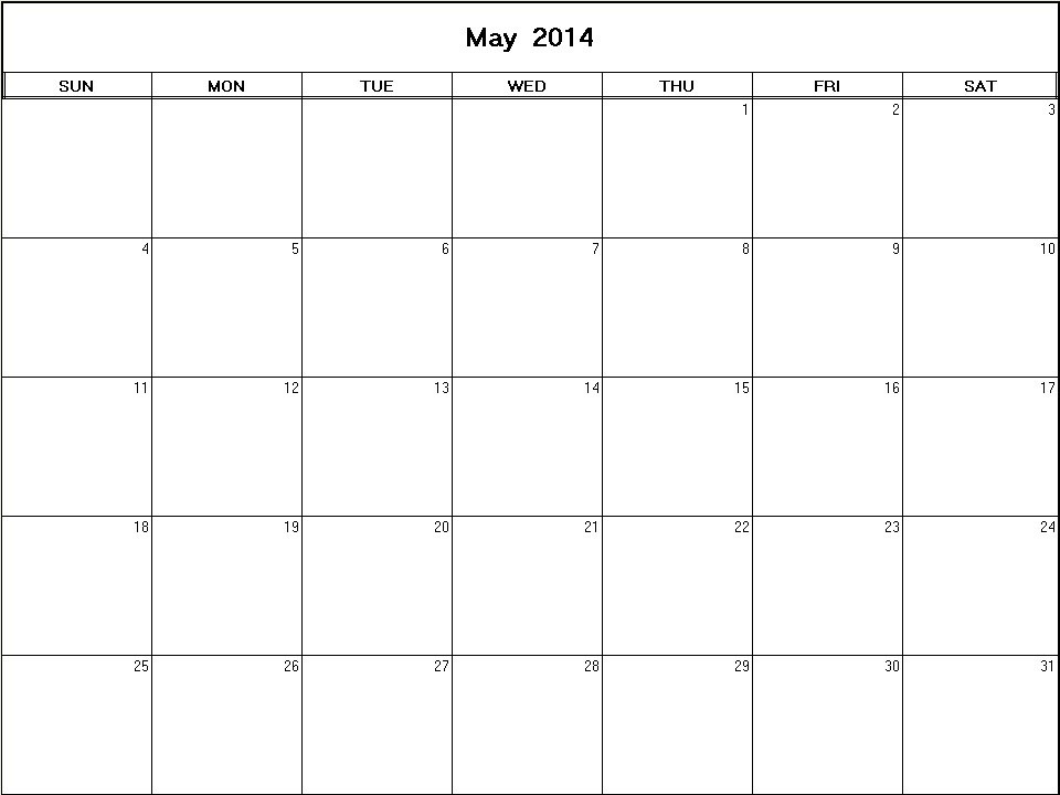 printable blank calendar image for May 2014
