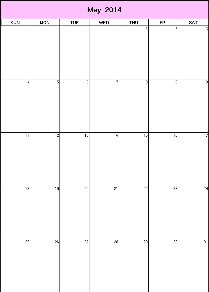 printable blank calendar image for May 2014