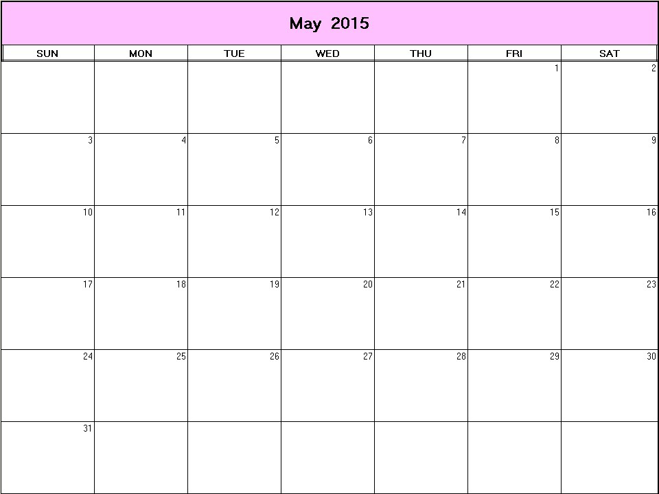 printable blank calendar image for May 2015