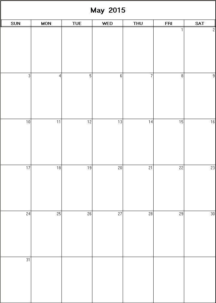 printable blank calendar image for May 2015