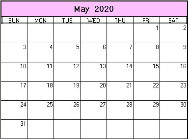 Printable calendar shop may 2020