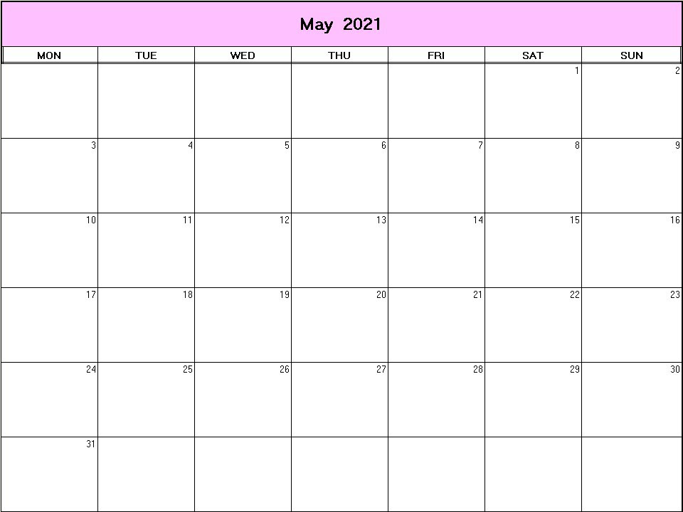 printable blank calendar image for May 2021