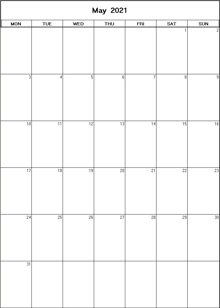 printable blank calendar image for May 2021