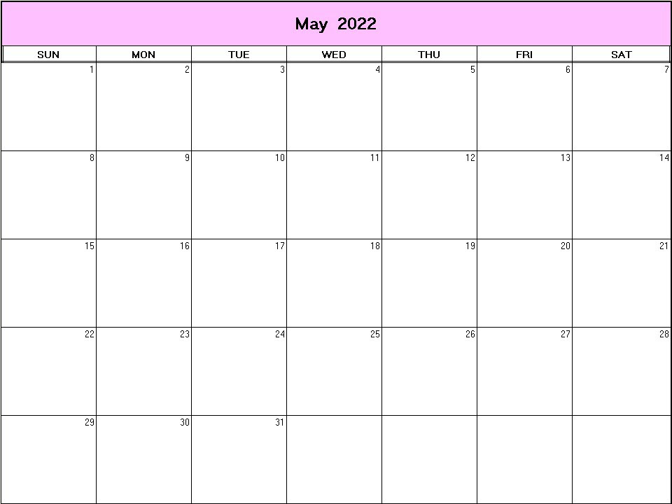 printable blank calendar image for May 2022