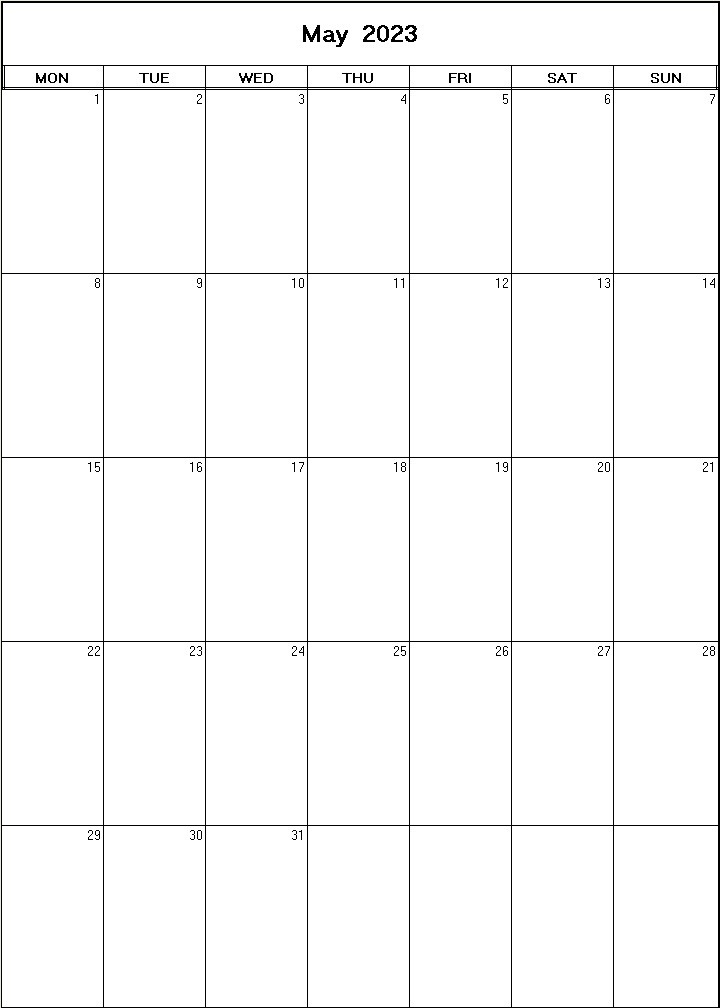 printable blank calendar image for May 2023