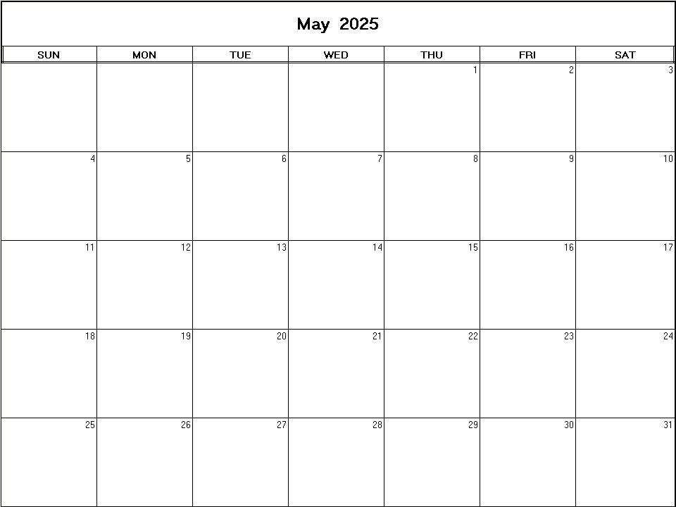 printable blank calendar image for May 2025