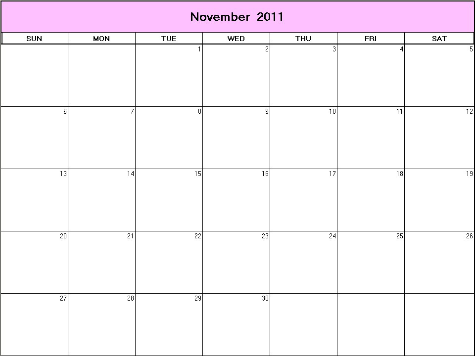 printable blank calendar image for November 2011