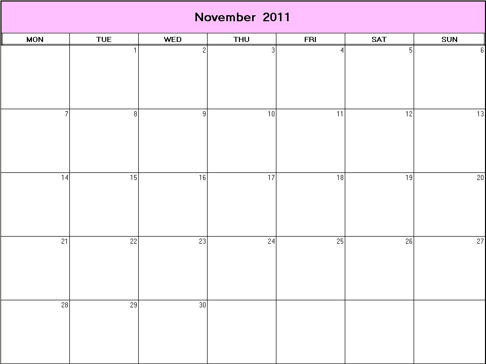 printable blank calendar image for November 2011