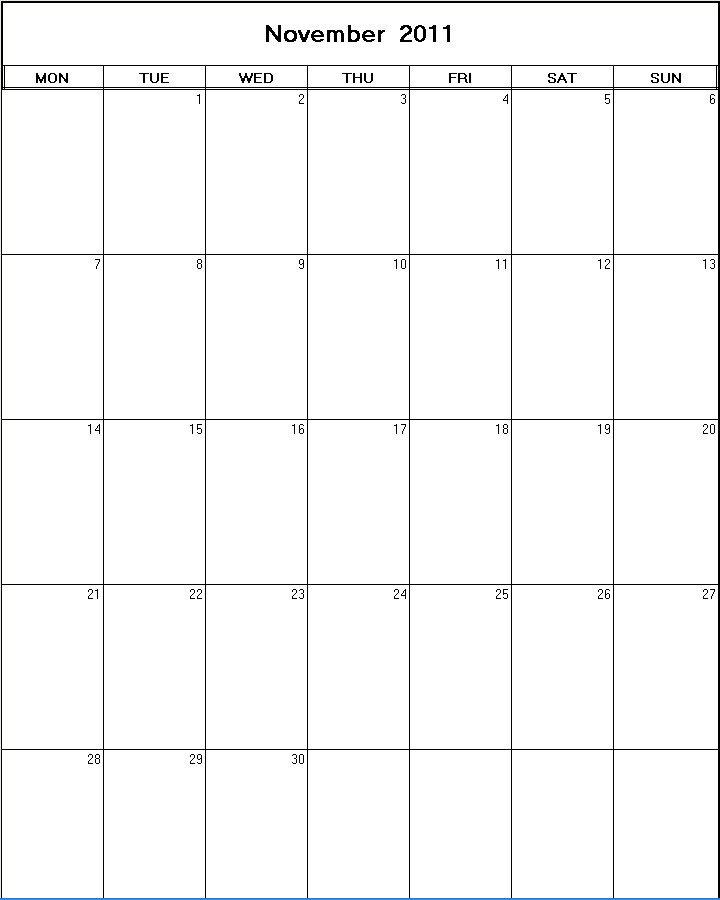 printable blank calendar image for November 2011