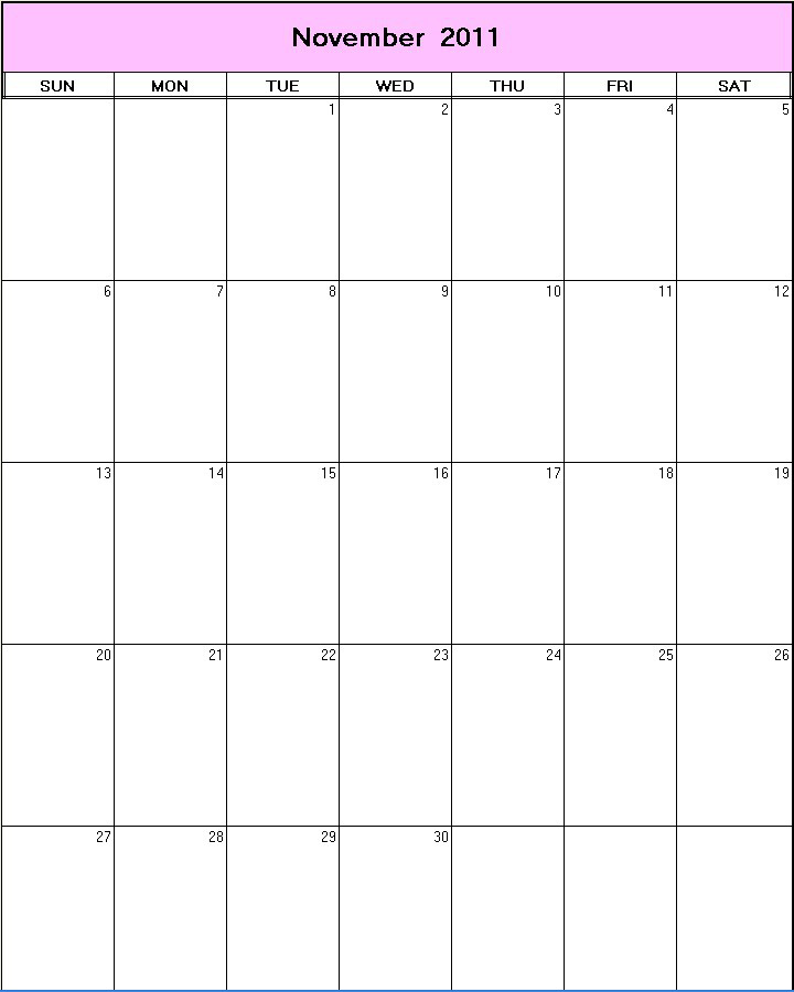 printable blank calendar image for November 2011