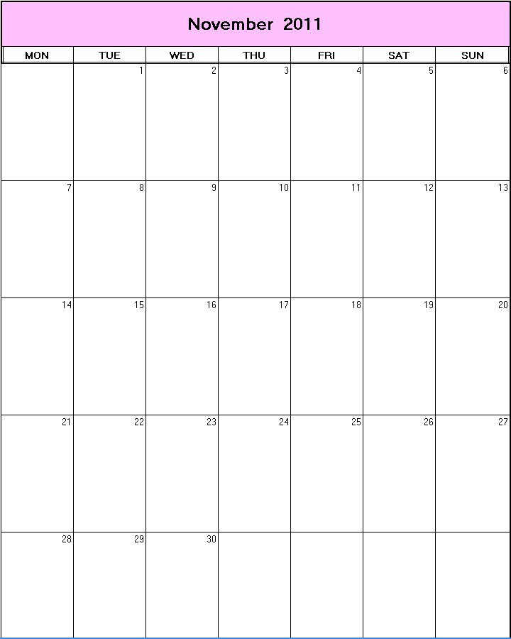 printable blank calendar image for November 2011
