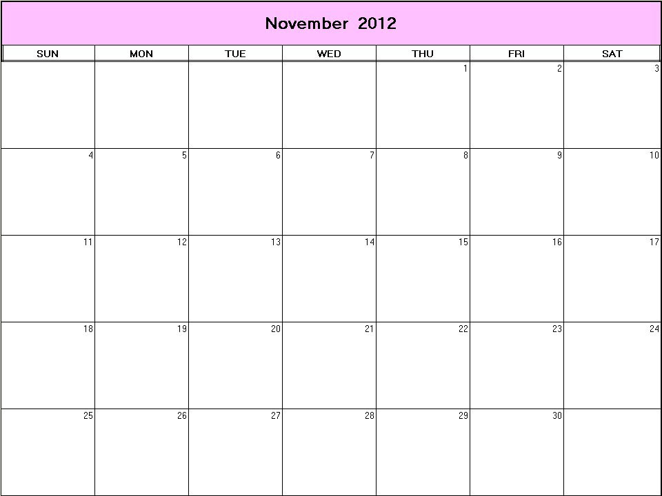 printable blank calendar image for November 2012