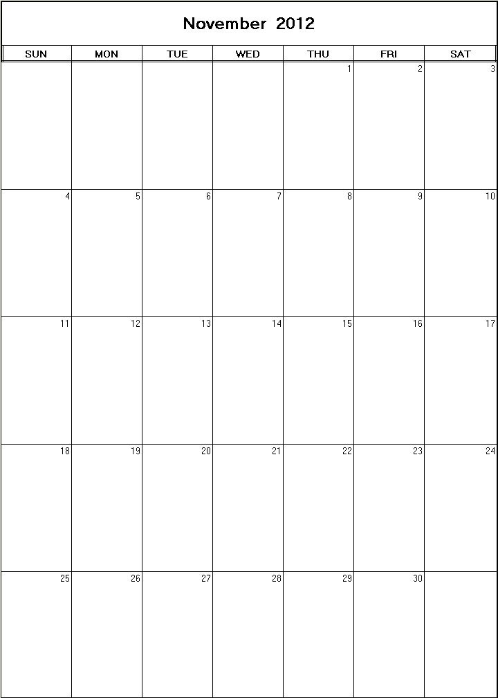 printable blank calendar image for November 2012