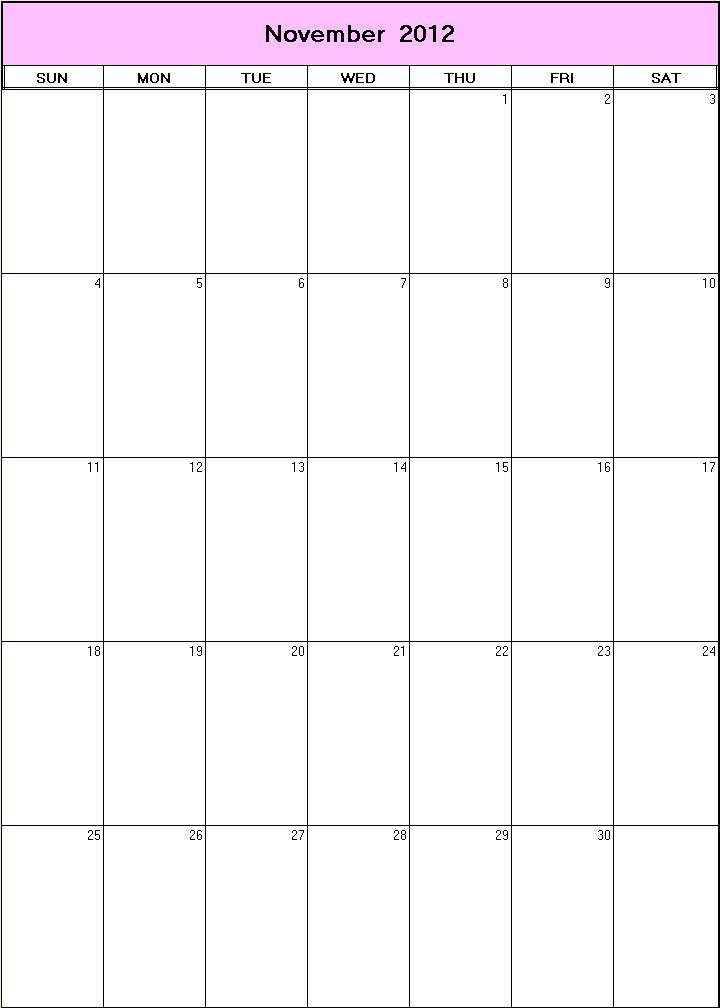 printable blank calendar image for November 2012