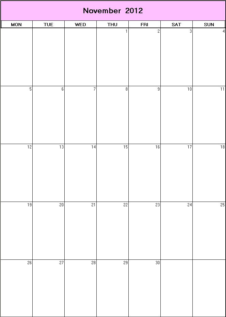 printable blank calendar image for November 2012