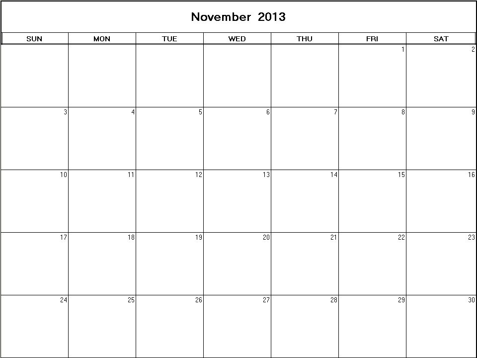 printable blank calendar image for November 2013