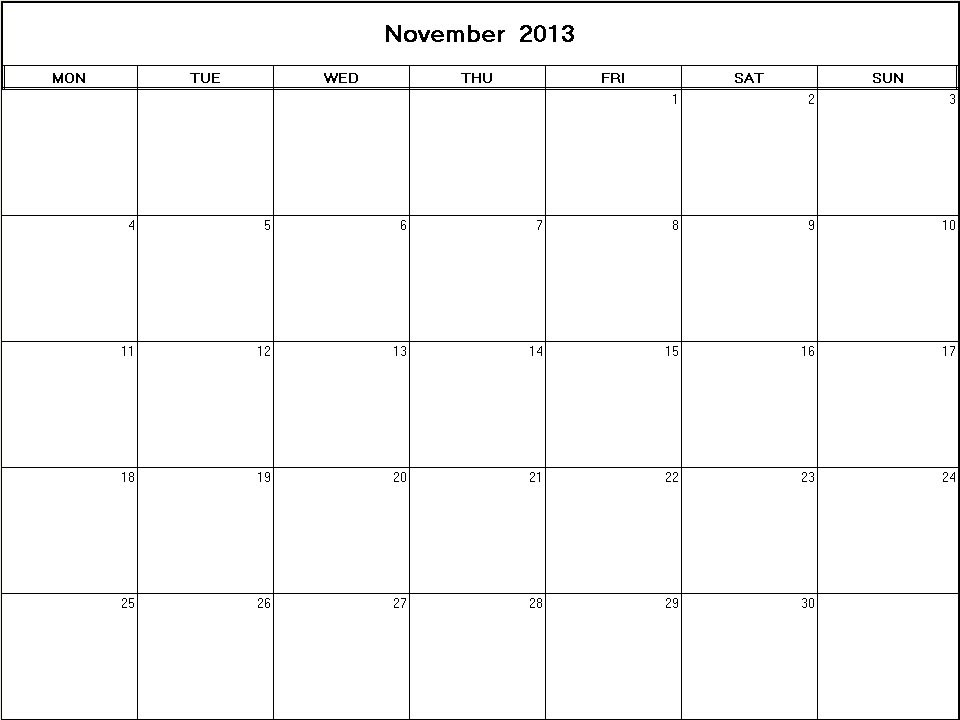 printable blank calendar image for November 2013