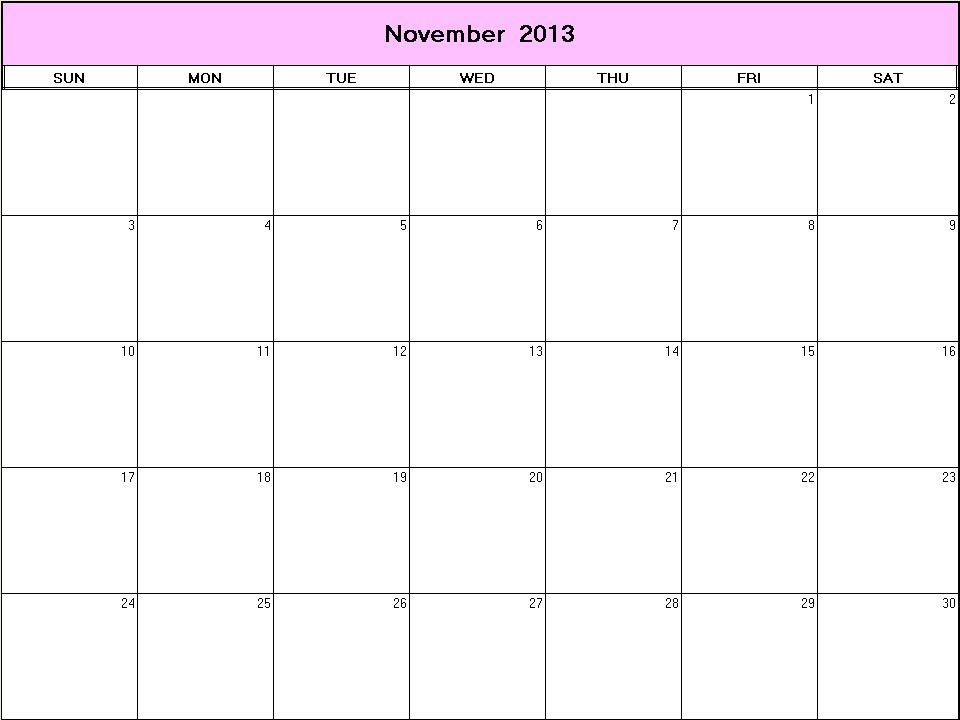 printable blank calendar image for November 2013