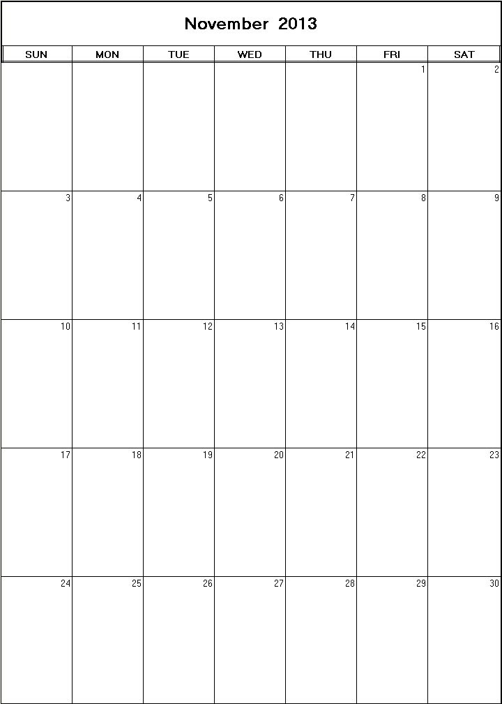 printable blank calendar image for November 2013