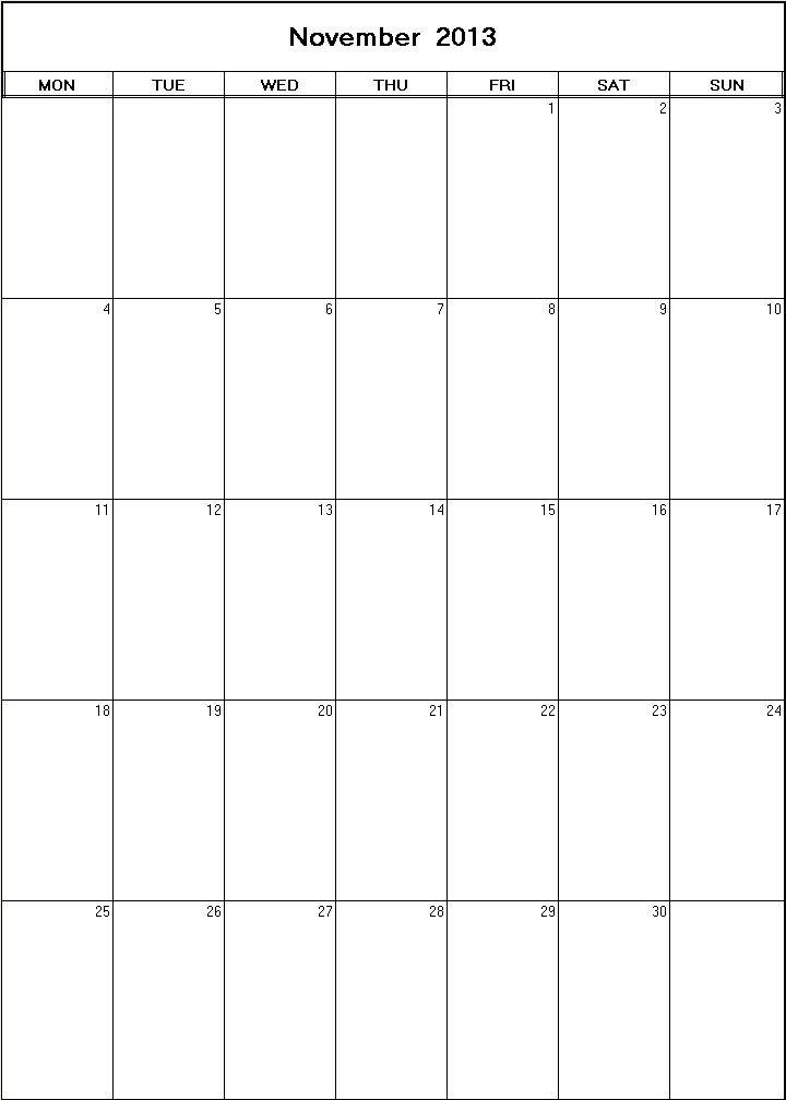 printable blank calendar image for November 2013