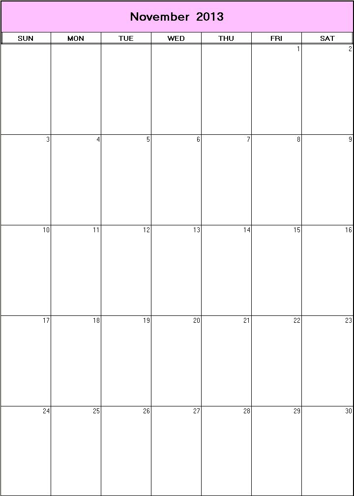 printable blank calendar image for November 2013