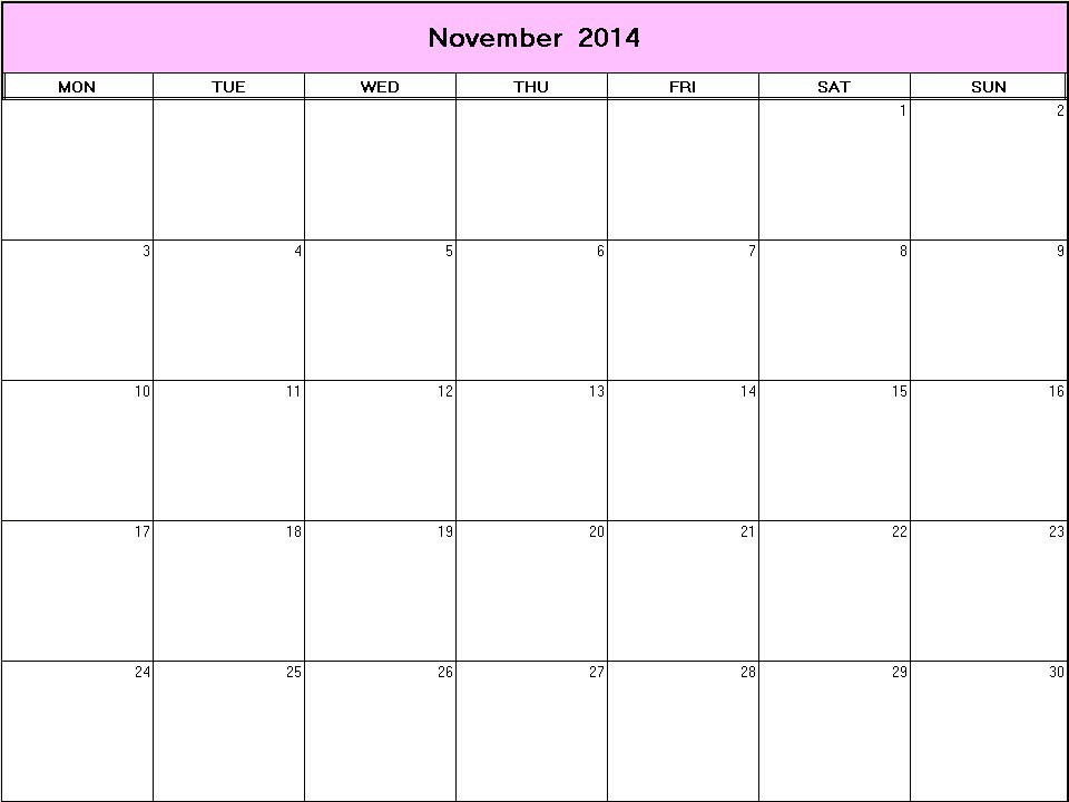 printable blank calendar image for November 2014