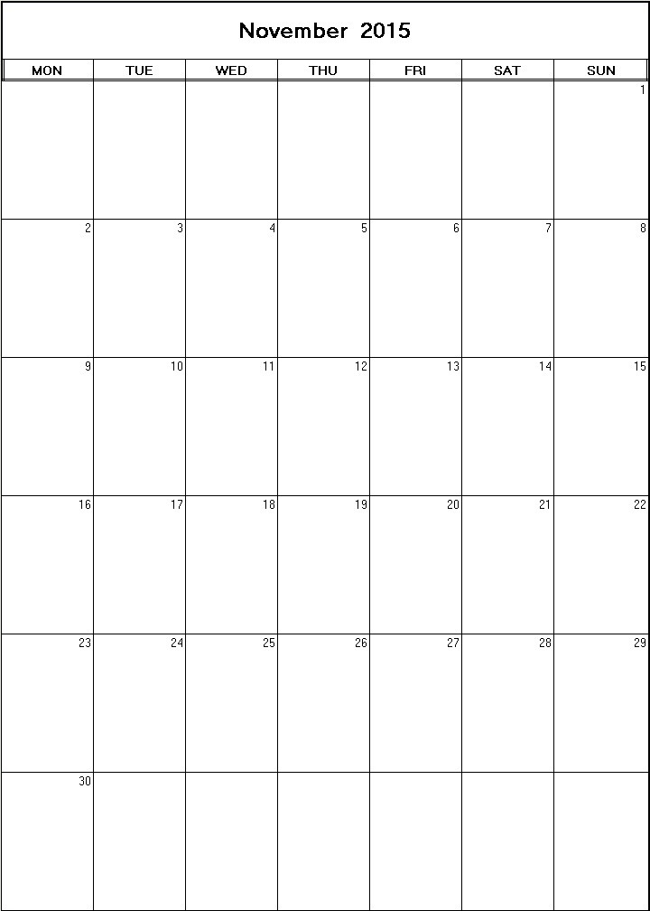printable blank calendar image for November 2015