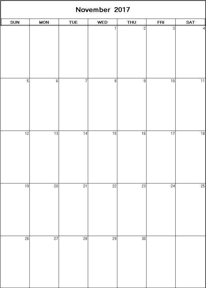 printable blank calendar image for November 2017