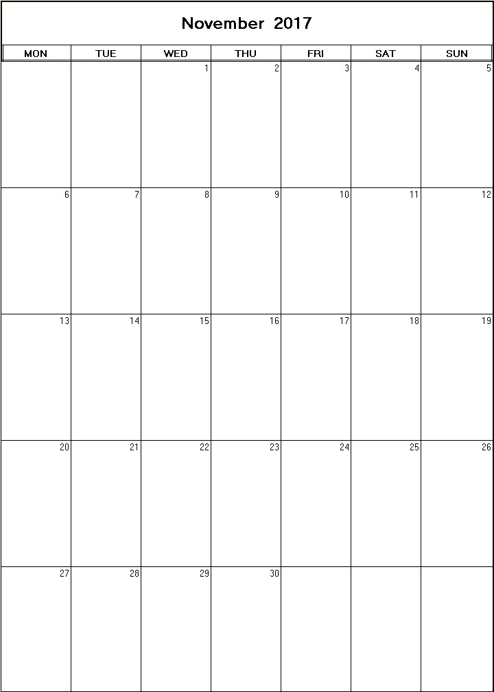 printable blank calendar image for November 2017
