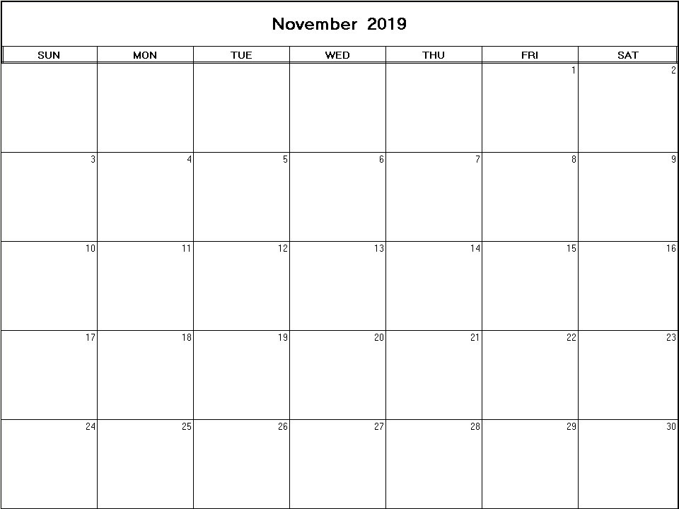 printable blank calendar image for November 2019